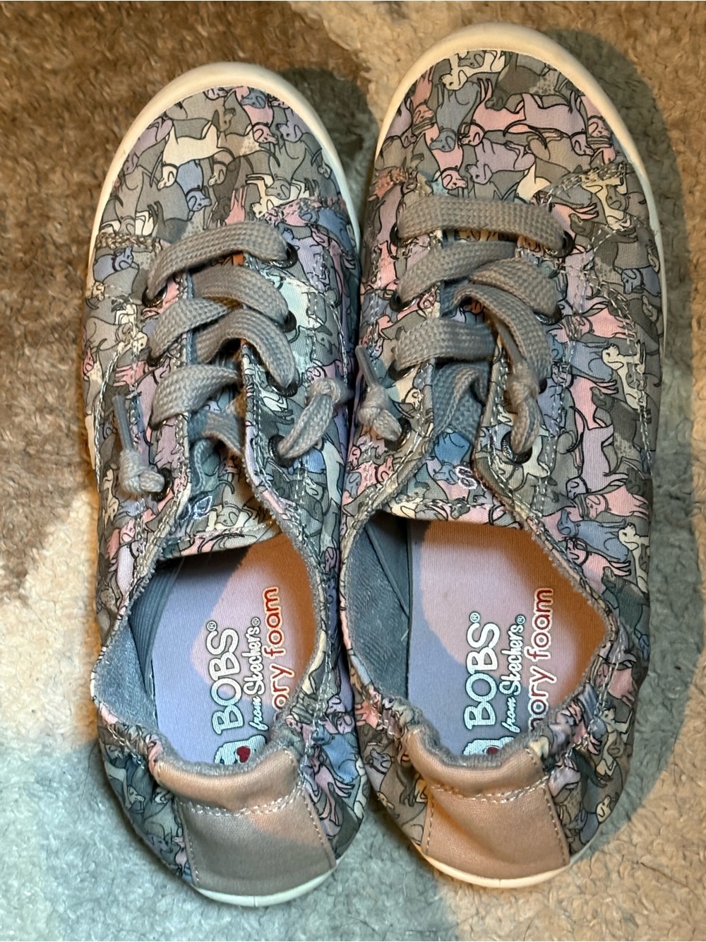 BOBS Skechers Dog Print Lace Up Sneakers Womens 7 Casual Comfort Shoes